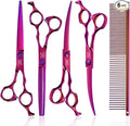 JASON Purple 6 in 1 Dog Grooming Scissors Set - Professional Thinner Set - 7" Thinning, Straight, Up-Curved, Down-Curved Scissors and Comb for Dog Cat Pet with Adjustable Screw