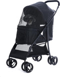 4 Wheels Pet Stroller,Easy-Foldable Dog Cat Cage Jogger Stroller with Weather Cover for All-Season,Storage Basket and Visible Mesh for Small/Medium Pets up to 33lbs (Black)