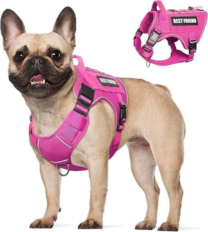 Tactical Dog Harness Medium Sized Dog,No Pull Military Dog Vest with Handle,Reflective Heavy Duty Pet Harness for Walking Hiking Training Pink M