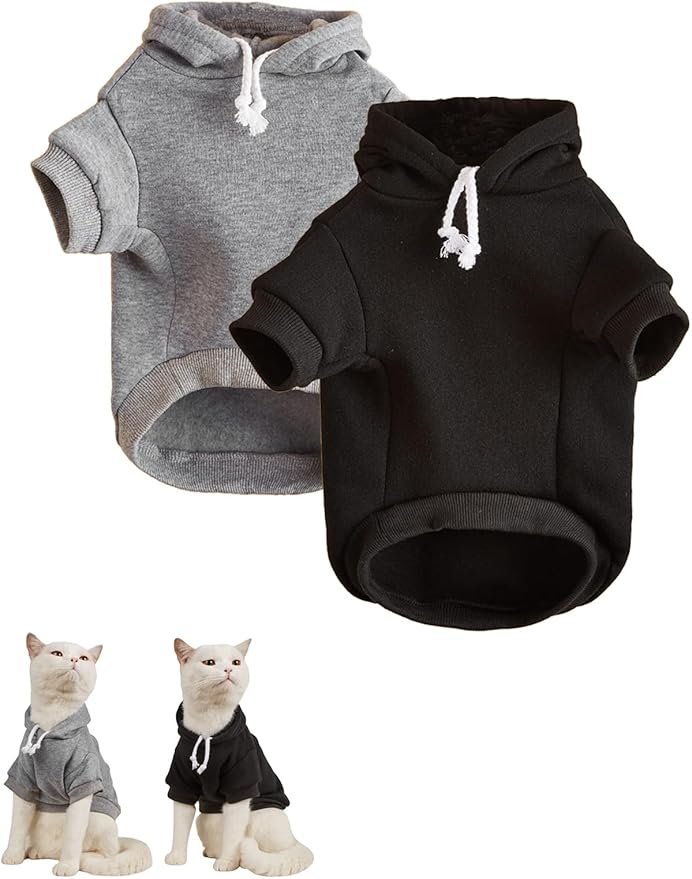 QWINEE Basic Dog Hoodie Sweatshirt Puppy Sweater Warm Cat Costumes Pet Clothes for Chihuahua Puppy Kitten Small Medium Dogs Black and Grey Large