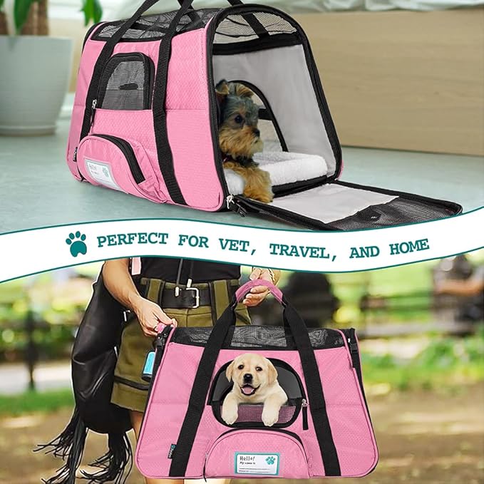 PetAmi Airline Approved Pet Carrier for Cat, Soft Sided Dog Carrier for Small Dogs, Cat Travel Supplies Accessories for Indoor Cats, Ventilated Pet Carrying Bag Medium Large Kitten Puppy, Large Pink