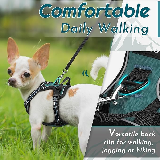 Eagloo Small Dog Harness No Pull, Service Vest with Reflective Strips and Control Handle, Adjustable and Comfortable for Walking, No Choke Pet Harness with 2 Metal Rings, Dark Green, XS