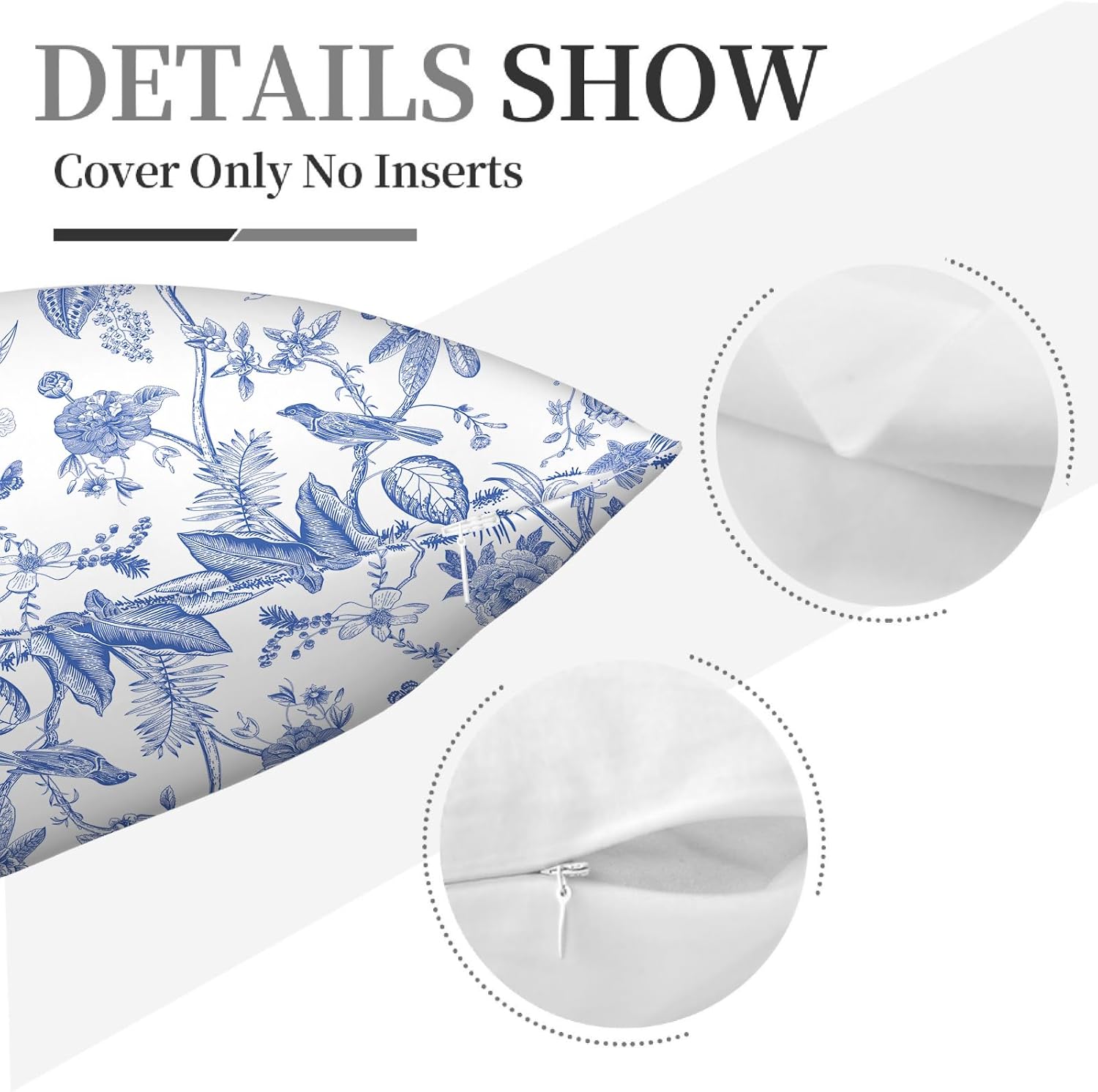 Blue Flower Decorative Pillow Covers 18x18 Inch Set of 2 Spring Floral Bird Throw Pillow Cases Chinoiserie Pillowcases for Couch Bed Sofa Cushion Living Room Chinoiserie Decor