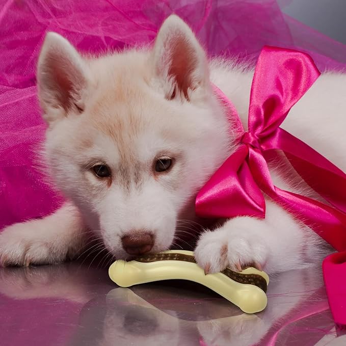 Sosation Bones Shaped Dog Toys for Aggressive Chewers, 2 Pack Dog Chew Toys Puppy Teething Nylon Beef Flavor for Large/Medium/Small Puppies Breeds(Curved Bone,Medium, Small)