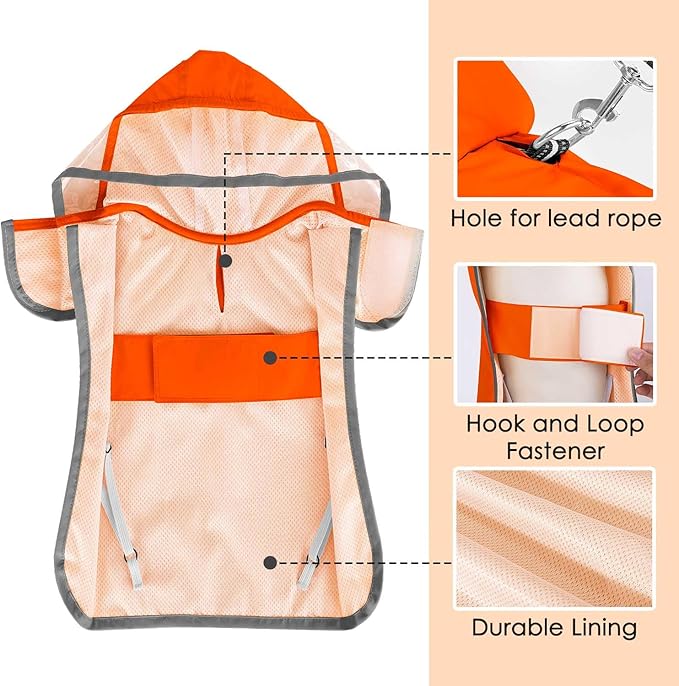 SlowTon Dog Raincoat, Adjustable Dog Rain Jacket Clear Hooded Double Layer, Waterproof Poncho with Reflective Strip Straps and Storage Pocket for Small Medium Large Dogs Puppies(OR XXL)