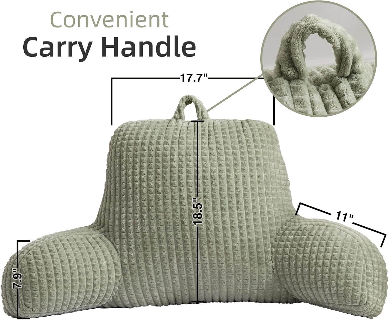 A Nice Night Reading Pillow Bed Wedge Large Adult Children Backrest with Arms Back Support for Sitting Up in Bed/Couch for Lounging Bedrest,Waffle Stereoscopic Design,LightGreen