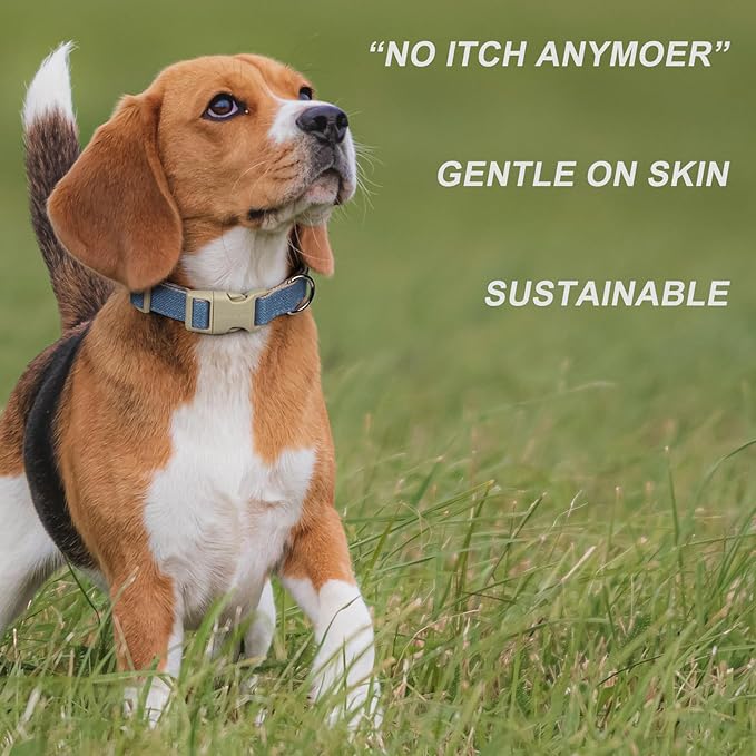 Plutus Pet Cotton Hemp Dog Collar and Leash Set, Adjustable Collar for Small, Medium, and Large Dogs, Heavy Duty and Soft on Skin, Haze Blue, XL