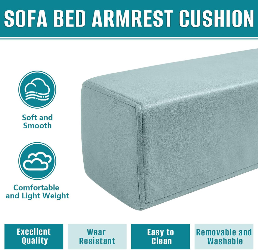 2 Pack Couch Arm Rest Pillow, 6''x6''x20'' Faux Leather Waterproof Cover, High Density Foam Armrest Cushion, Removable & Washable Elbow Support for Sofa, Bed, and Armchair (Blue)