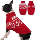FUAMEY Doggy Sweaters Medium Size, Printed Warm Dog Sweater Cozy Pullovers, Thermal Pet Clothes Winter, Soft Turtleneck Shirt Thick Puppy Outfits for Dogs Female Male Christmas (Red, M)
