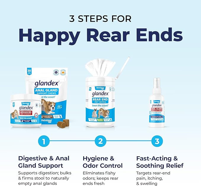 Vetnique Labs Glandex Dog Wipes for Pets Cleansing & Deodorizing Anal Gland Hygienic Dog & Cat Wipes with Vitamin E, Skin Conditioners and Aloe (100ct Pouch)