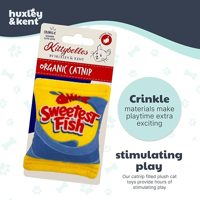 Huxley & Kent Plush Cat Toy - Interactive Catnip Toy for Cats & Kittens - Soft with Crinkle & Catnip - Fun Indoor Play - Sweetest Fish