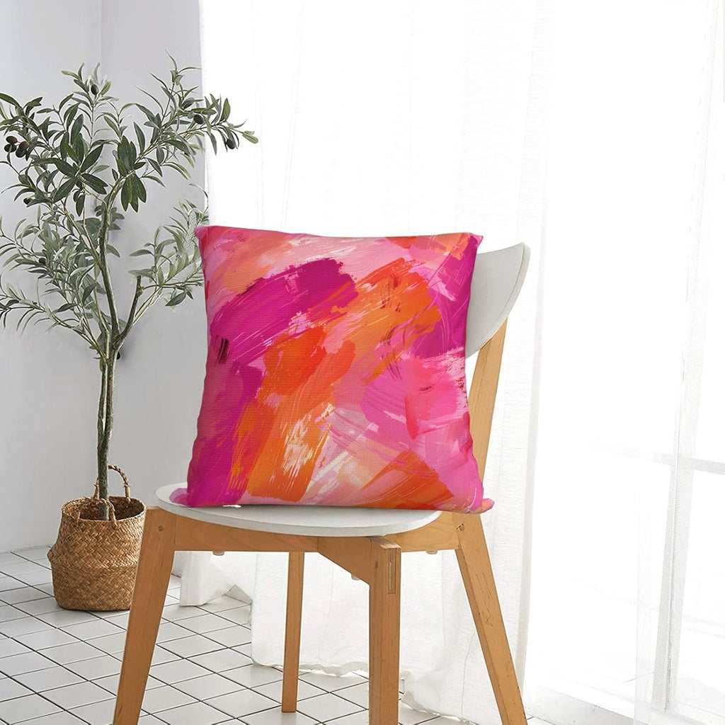 Abstract Pink and Orange Brush Aesthetic Throw Pillow Covers 18x18 inches Cozy Square Pillowcases Home Decor for Bed Couch Sofa Office Living Room Cushion Covers