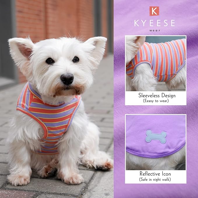 KYEESE 2Pack Dog Shirts Striped T Shirt Cotton Tank Top Soft Tee for Small Dogs Lightweight Clothes Sleeveless Dog Vest, Medium,Purple+Orange Striped