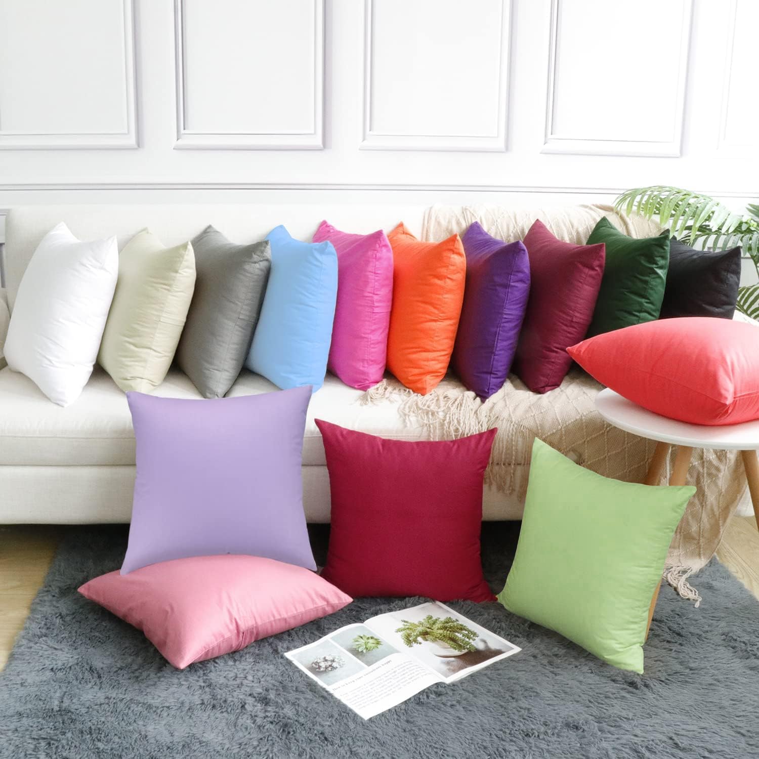 Thmyo 4-Pack 100% Cotton Comfortable Solid Decorative Throw Pillow Case Square Cushion Cover Pillowcase Sublimation Blank Pillow Covers(18x18 inch/ 45x45cm, Light Pea Green)