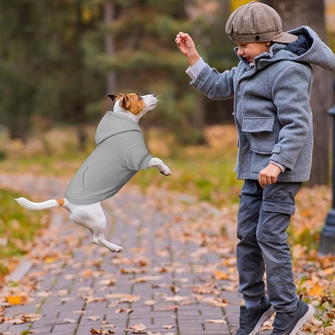 Extra Small Dog Sweater,Dog Hoodie,Warm Fleece Sweatshirt with Hood & Pocket,Leash Hole,Cozy Cold Weather Cat Pet Clothes Puppy Sweater for Small Dogs(Grey,XS)