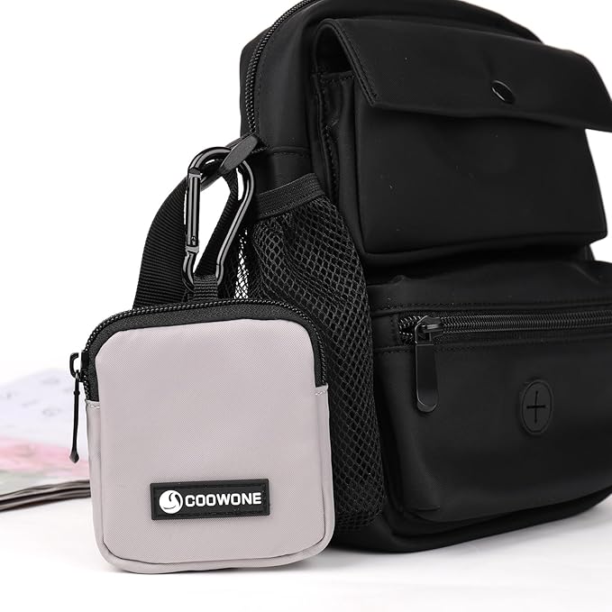 COOWONE Dog Treat Pouch Pocket Sized Pet Puppy Training Pouch for Dog Training Behavior Aids, Waterproof Nylon Fabric Dog Poop Bag Holder, Hands Free Dog Walking Bag with Metal Carabiner (Grey)