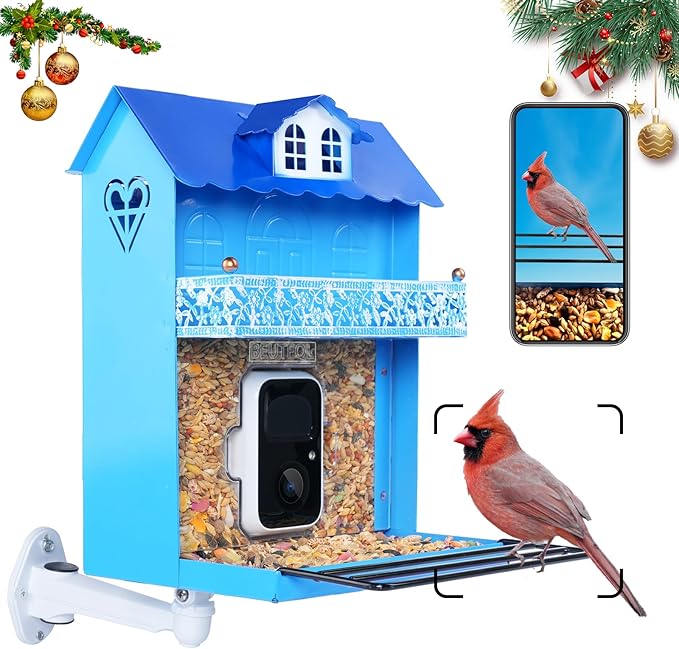 Smart Bird Feeder with Camera.Auto Capture Birds Videos & Bird Motion Detection,Wireless App Notification,Birdhouse Camera,Lifetime 32G Free Space.Idea Gift