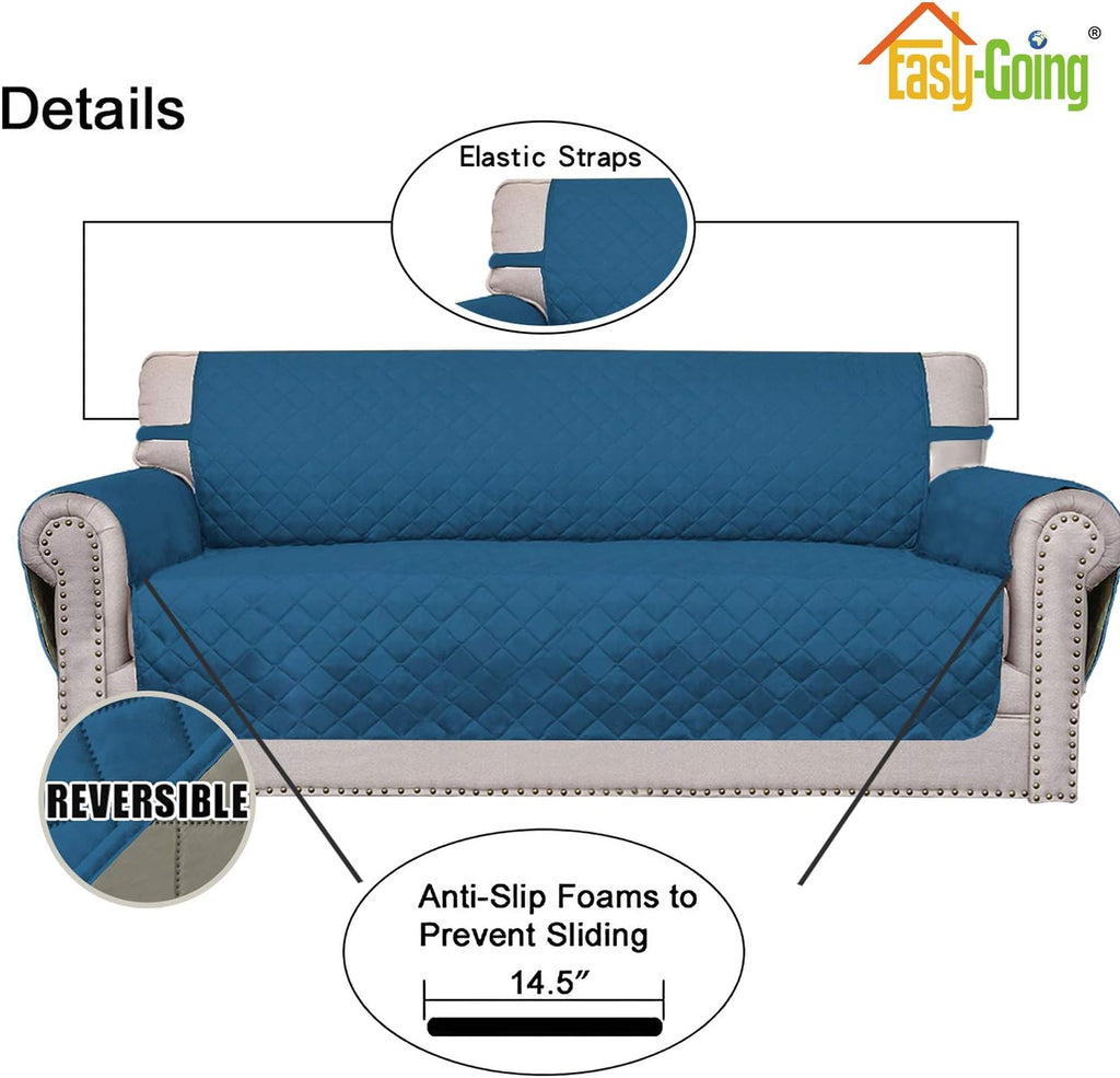 Easy-Going Reversible Oversized Couch Cover for 3 Cushion Couch Sofa Cover for Dogs Water Resistant Furniture Protector Cover with Foam Sticks for Pet (Oversized Sofa, PeacockBlue/Beige)