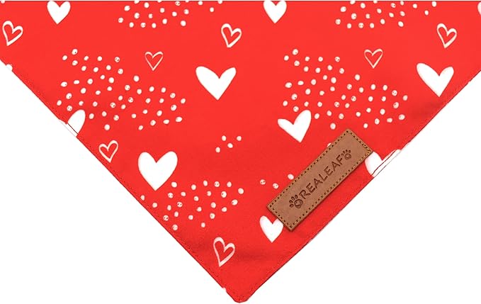 Realeaf Valentine's Day Dog Bandanas 2 Pack, Reversible Heart Dog Scarf for Boy and Girl, Premium Durable Fabric, Holiday Love Bandana for Small and Medium Dogs Cats Pets (Small)