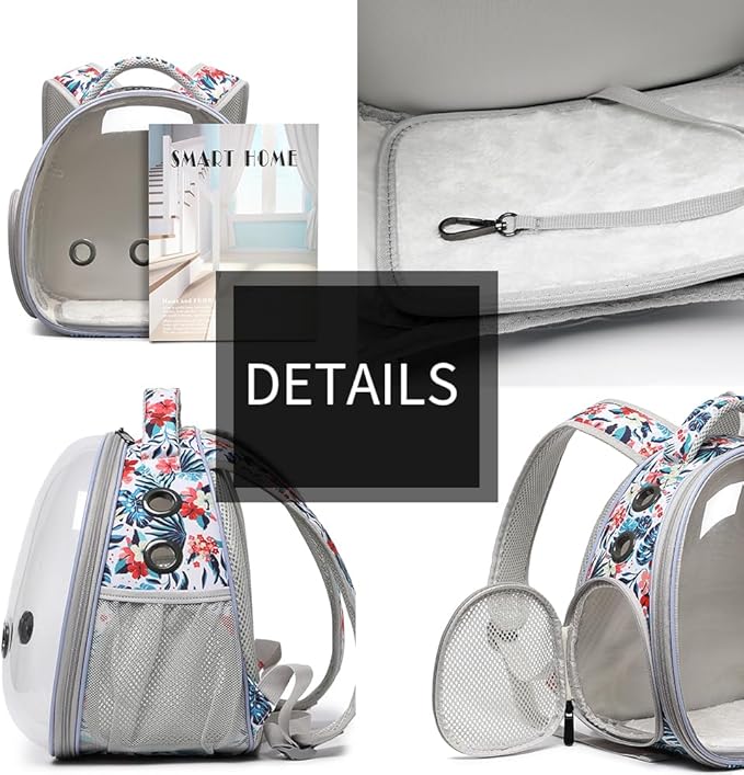 Portable Travel pet Backpack Carrier Hamster Bag Guinea Pig Bird Small Dog cat Turtle Carrier Rabbit Cage Squirrel Bearded Dragon Breathable Hangbag (Hua+Accessories)