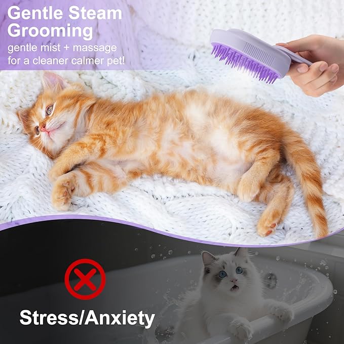Steam Brush for Cat & Dog – 3-in-1 Spritz Pet Spray Hair Removal Comb for Grooming & Shedding Steam – Water Brush for Long
