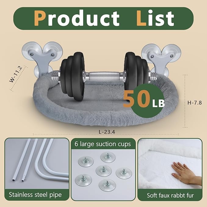 Cat Window Perch with 6 Strong Suction Cups,Mats That can be Switched Between Winter and Summer,Foldable Cordless Cat Beds Can Bear 50LBS Weight (White)