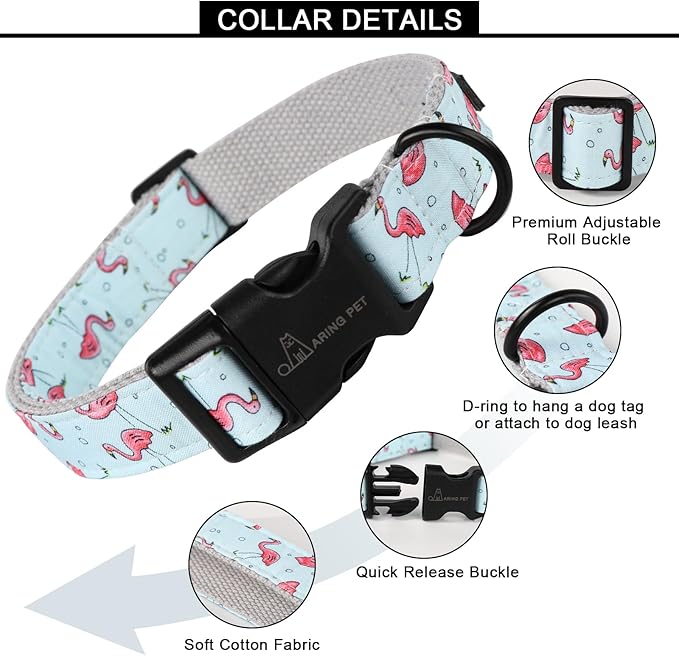 ARING PET Flamingo Dog Collar-Cute Summer Small Dog Collars, Adjustable Lightweight Cotton Pet Collars for Small Medium Large Boy and Girl Dogs, X-Small
