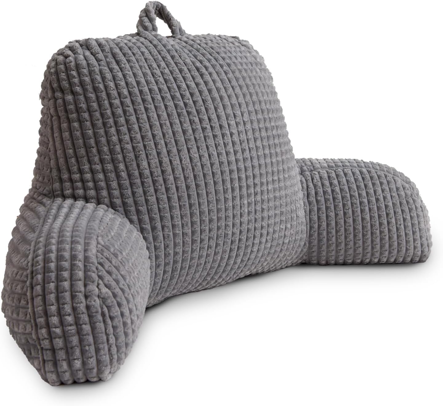 Holawakaka Reading Pillow for Bed and Sofa Couch Sitting Up, Backrest Pillows with Arms for Kids Teens Adults, Back Support Cushion for Lounging, Watching TV, Working on Laptop, Grey