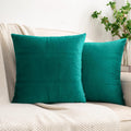 HWY 50 Teal Velvet Throw Pillow Covers 18x18 Inch, Pack of 2 Soft Cozy Solid Decorative Luxury Cushion Cases for Couch Sofa Bed Living Room Bedroom