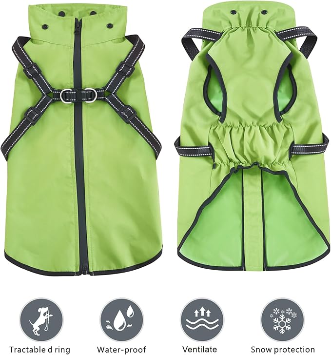 Mosucoirl Dog Raincoat Waterproof Dog Hoodie Reflective Dog Raincoat Hooded Adjustable Rain Jacket for Small Medium Large Dogs Puppies (Green, M)