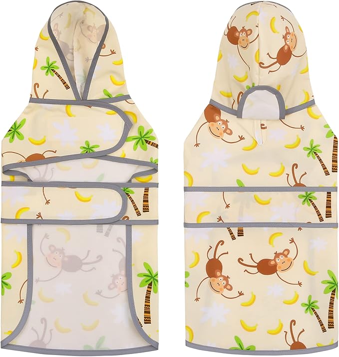 Dog Raincoat for Medium Dogs Waterproof Hooded Rain Jacket with Reflective Strips Leash Hole & Poncho Adjustable Fit (Monkey,L)