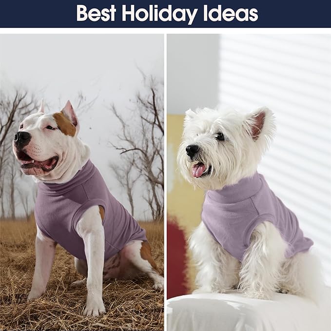 IECOii 2 Pack Fleece Dog Sweaters - Warm & Soft & Stretchy, Coat for Cold Weather, Medium Dogs Boy Girl Fleece Sweaters for Home, Trips, and Walks (Size L,Dark Purple & Light Purple)