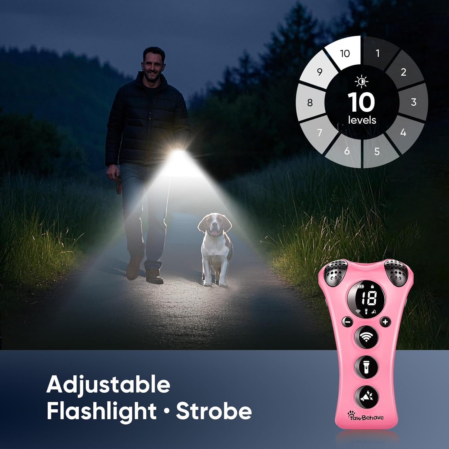 Adjustable Ultrasonic Dog Trainer – World's First Variable Frequency Pet Behavior Corrector with 10 Level Ultra Sound, 18 Dog Whistles, Anti-Bark Strobe Light, Humane Dog Deterrent (Pink)