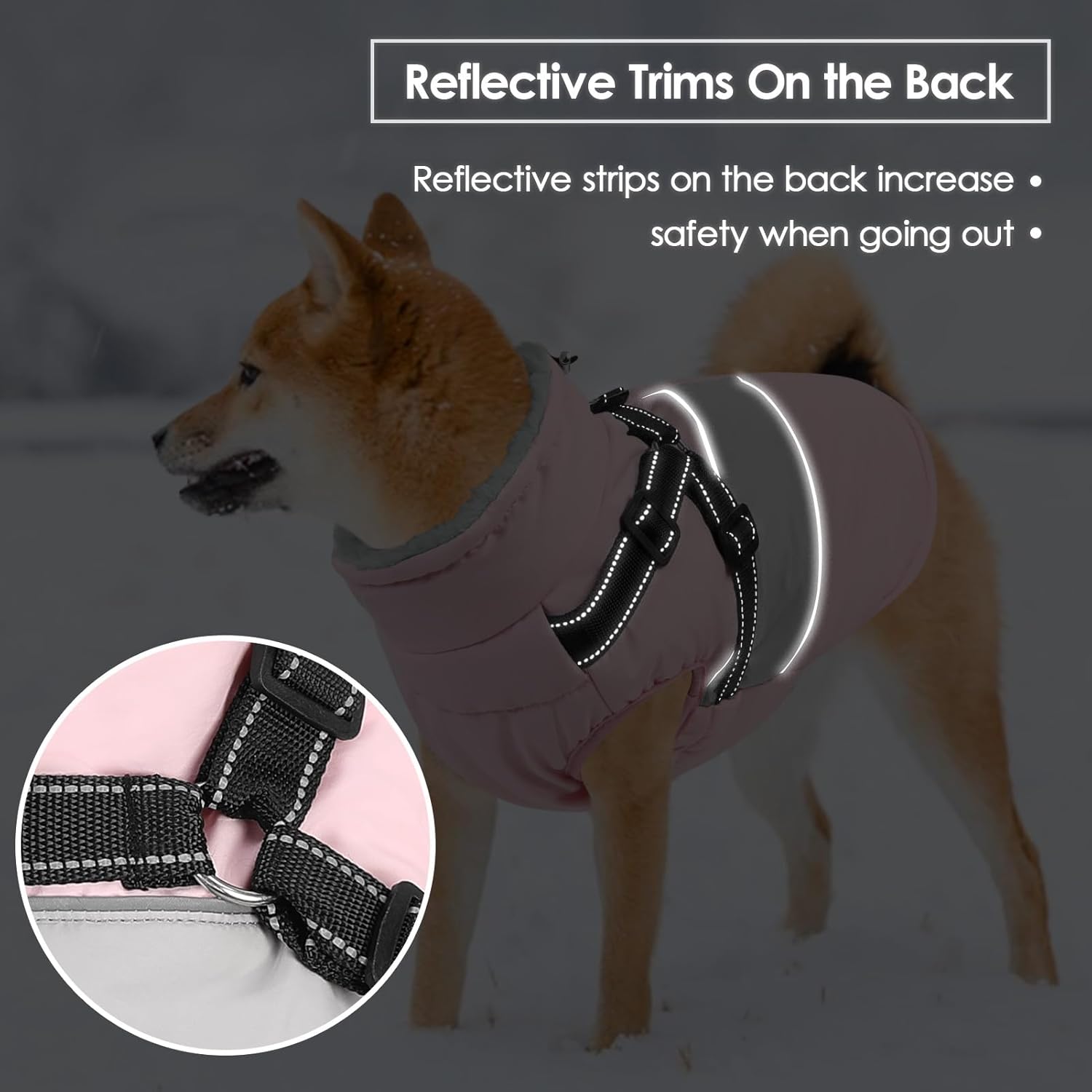 SUNFURA Dog Coat, XXXL Dog Jacket Winter with Harness Built in, Waterproof Pet Snow Jacket with Furry Collar for Chilly Day, Reflective Fleece Snowsuit for Extra Large Dogs, Pink 3XL