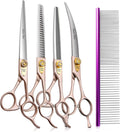 Fenice Peak 7‘’ Professional Dog Grooming Scissors Set Rose Gold 440C Stainless Steel Straight Thinning Curved Chunker Shears 4pcs Set for Pet Grooming Services Dogs and Cats