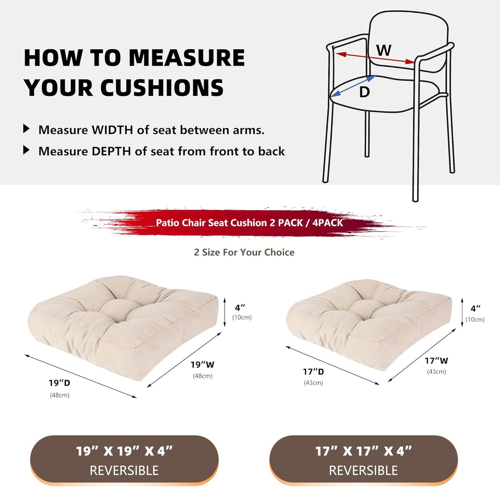 RACE LEAF 19" x 19" Patio Chair Cushions Khaki - Outdoor/Indoor Tufted Memory Foam Chair Pads Set of 2, Water-Resistant Olefin Chair Seat Cushion Non-Slip Backing