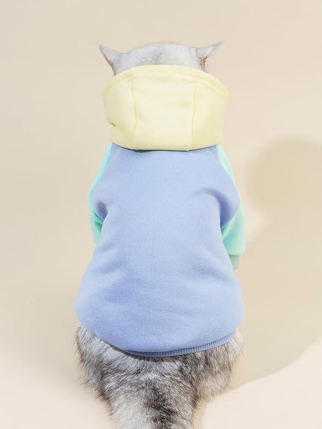 QWINEE Basic Dog Hoodie Sweatshirt Puppy Sweater Warm Cat Costumes Pet Clothes for Chihuahua Puppy Kitten Small Medium Dogs Yellow and Blue Medium