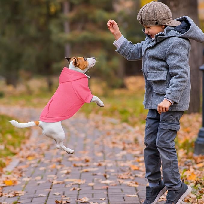 Dog Sweaters,Dog Hoodie,Cozy Fleece Interior Sweatshirt with Hood & Pocket,Leash Hole,Pet Clothes Sweater for Small,Medium,and Large Dogs,Pink&M