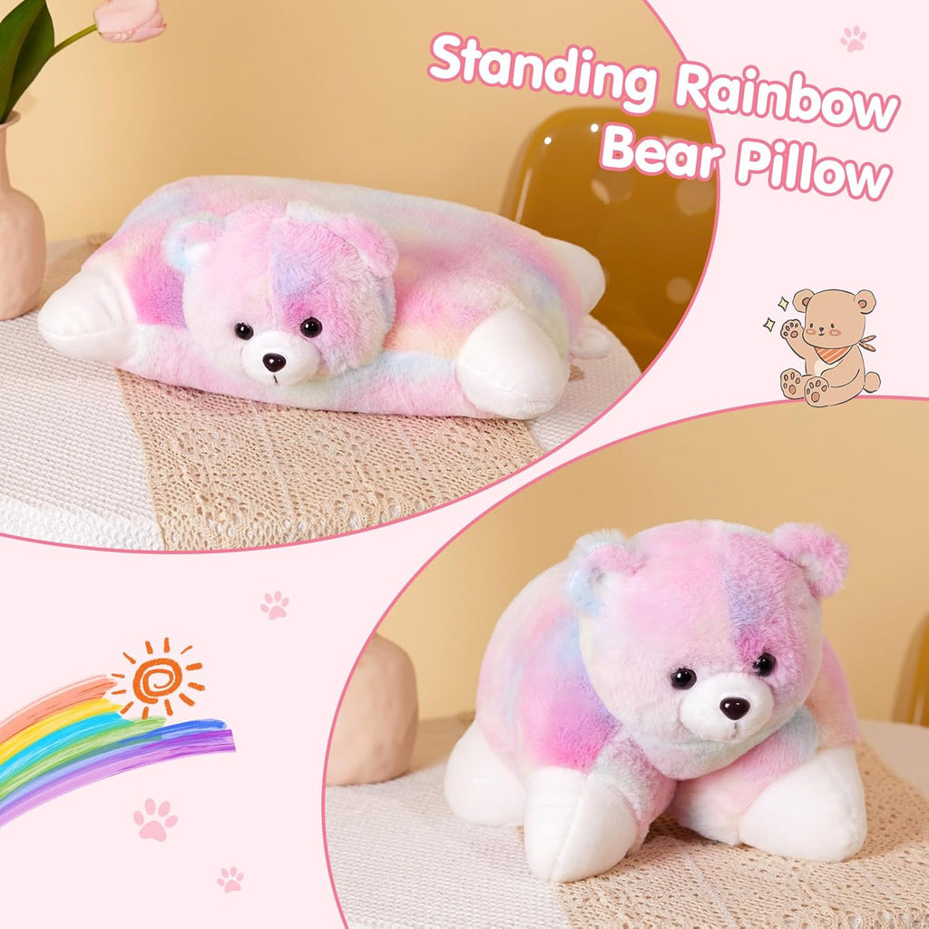 Glow Guards 15" Rainbow Teddy Bear Plush Pillow, Cute Stuffed Animal Soft Lovely Colorful Toy, Bedtime Sofa Decors, Christmas Birthday Children's Day Hoilday Gift for Toddler Kids