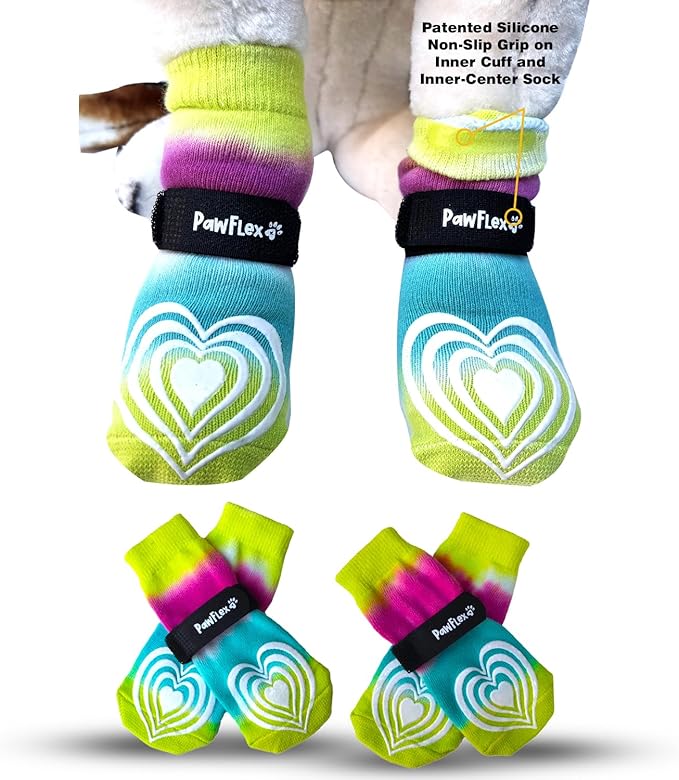 Medical Therapeutic Double Sided Non-Slip Cotton Dog Socks | PawFlex Comfy Pawz Silicone Grip on Inner Cuff No Twisting or Sliding Off | Senior & Disabled Dog Traction Control |Pet Paw Protection