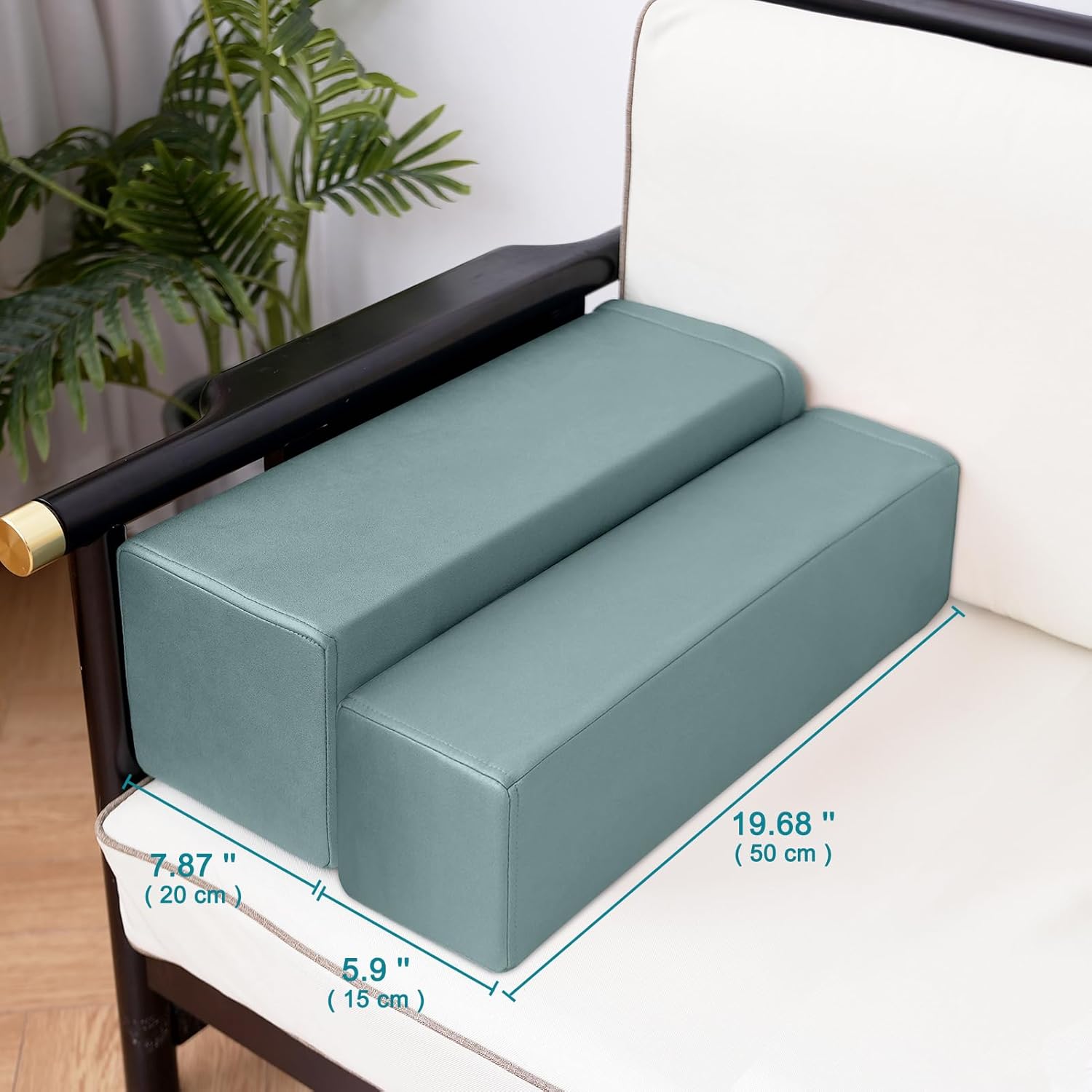 2 Pack Couch Arm Rest Pillow, 6''x6''x20'' Faux Leather Waterproof Cover, High Density Foam Armrest Cushion, Removable & Washable Elbow Support for Sofa, Bed, and Armchair (Blue)