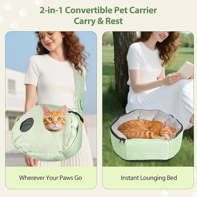 2-in-1 Convertible Pet Sling Carrier & Bed - with Breathable Mesh, Adjustable Strap & Pocket，for Travel, Vet Visit & Home Use, Up to 22lbs
