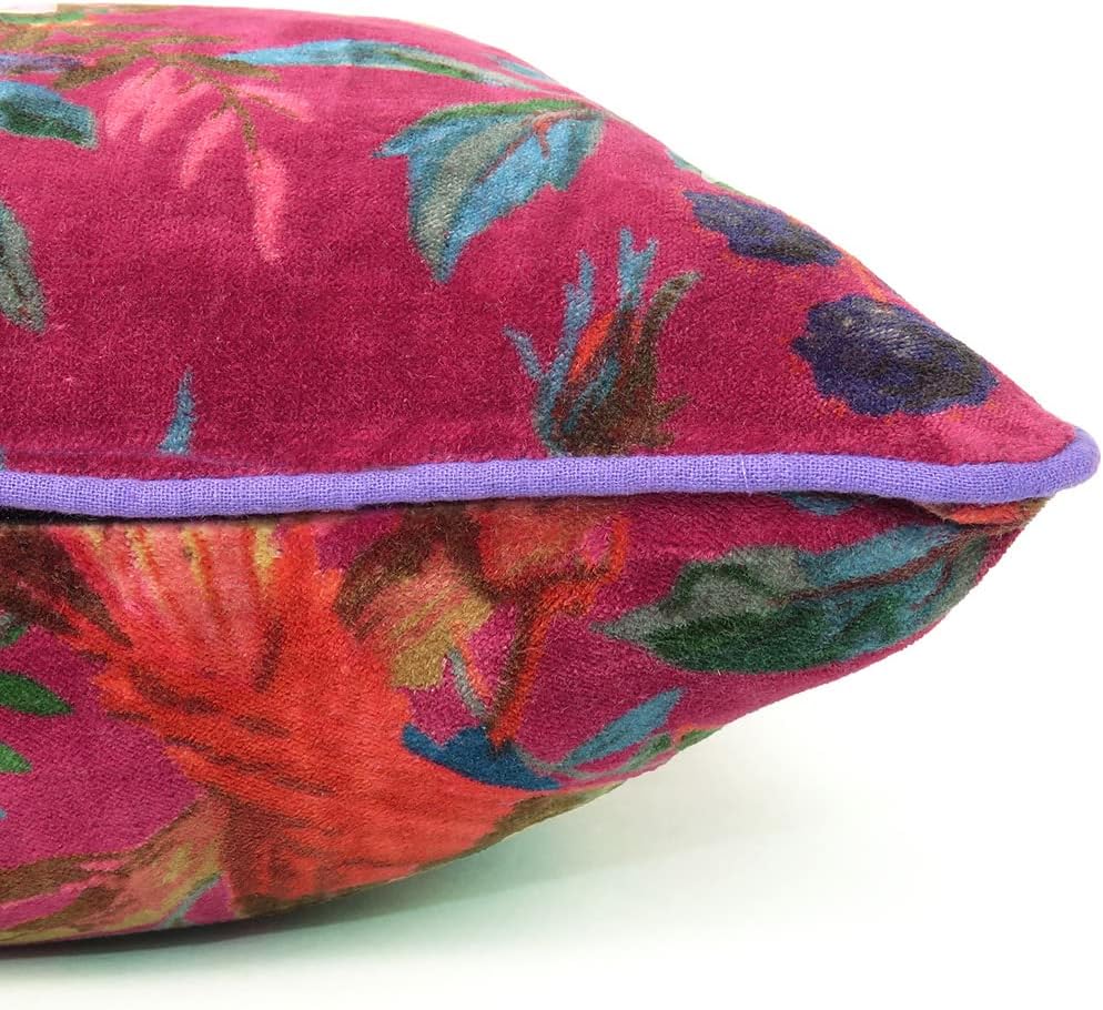 Eyes of India 16x16 Burgundy Red Velvet Floral Flower Bird Throw Pillow Sofa Cushion Cover Case Couch Colorful Boho Chic Bohemian Accent Indian Handmade