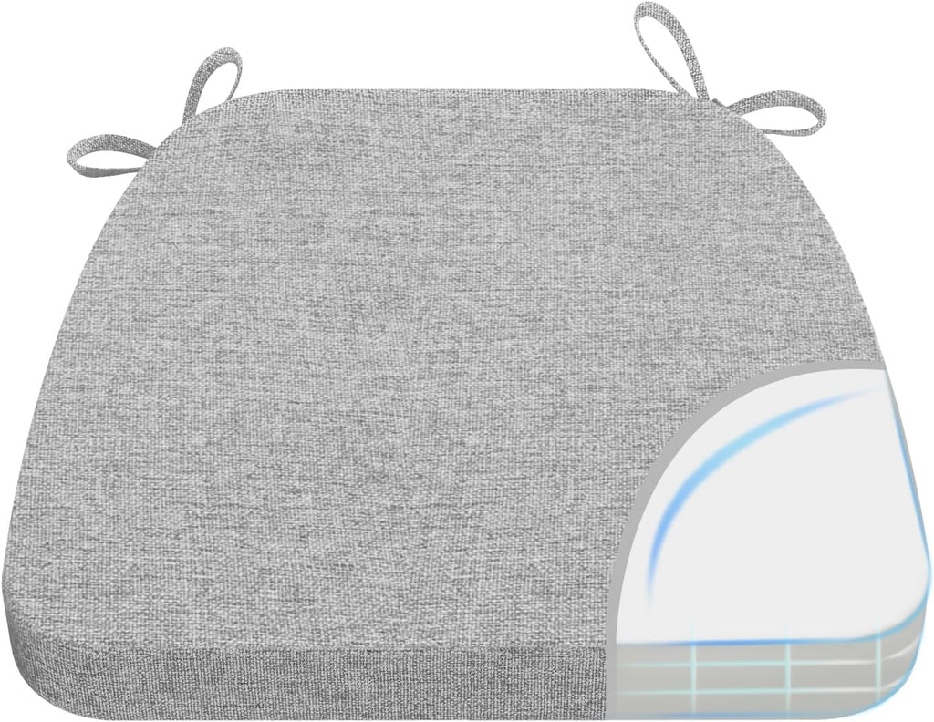 AAAAAcessories D-Shaped Chair Cushions, 2" Thick Dining Chair Pads with Ties and Removable, Machine-Washable Cover, 17" x 16", Light Gray