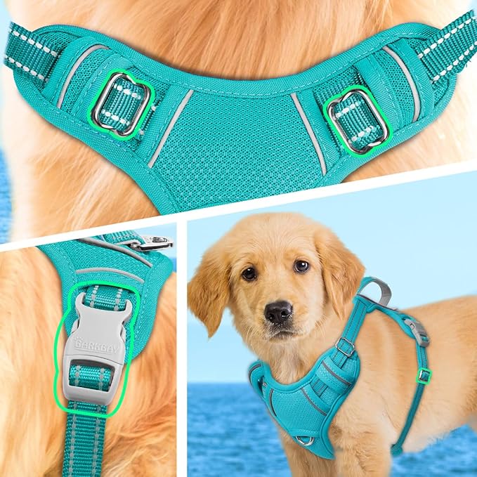 BARKBAY No Pull Dog Harness Large Reflective Dog Harness with Front Clip and Easy Control Handle for Walking Training Running with ID tag Pocket(Ocean Blue,XS)