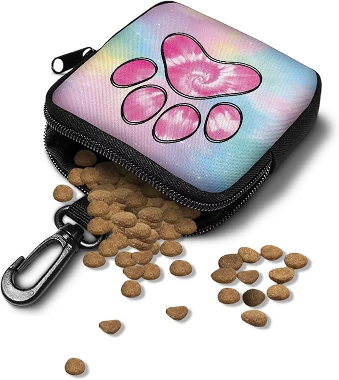 KEIAHUAN Pink Dog Paws Dog Treat Pouch Small Fanny Zipper Pack Holder for Puppy Hands-Free Snack Pouch for Dog Training, Walks & Outdoor Use