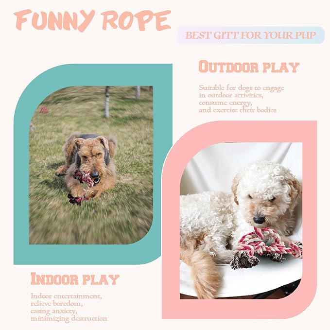 2-Pack Dog Rope Toy Durable Cotton Dog Chew Toys for Aggressive Chewers Interactive Tug of War and Teeth Cleaning for Small to Medium Breed Pets(Pink, Medium)