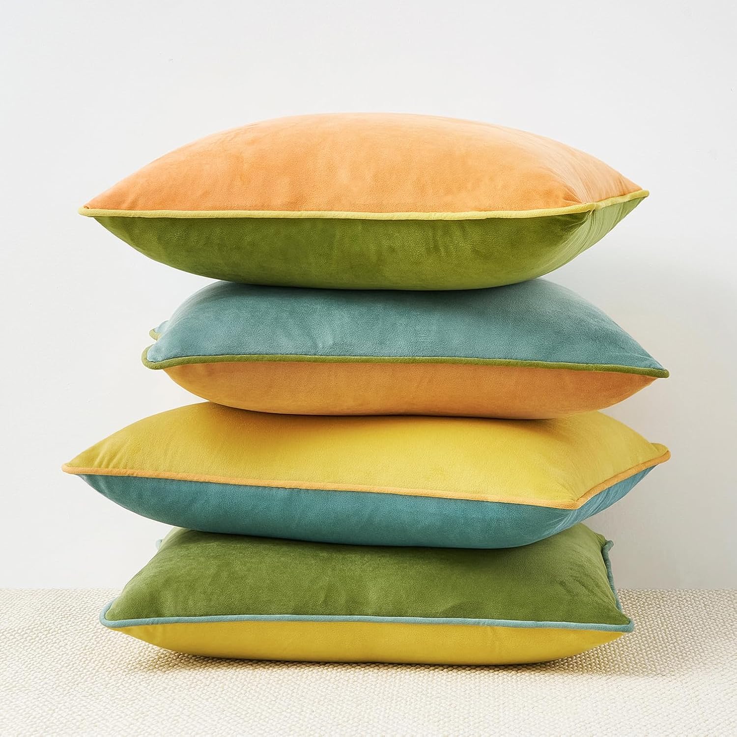 MONDAY MOOSE Decorative Throw Pillow Covers Cushion Cases, Set of 4 Soft Velvet Modern Double-Sided Designs, Mix and Match for Home Decor, Pillow Inserts Not Included (16x16 inch, Yellow/Green)