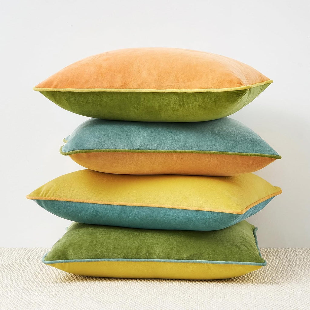 MONDAY MOOSE Decorative Throw Pillow Covers Cushion Cases, Set of 4 Soft Velvet Modern Double-Sided Designs, Mix and Match for Home Decor, Pillow Inserts Not Included (22x22 inch, Yellow/Green)