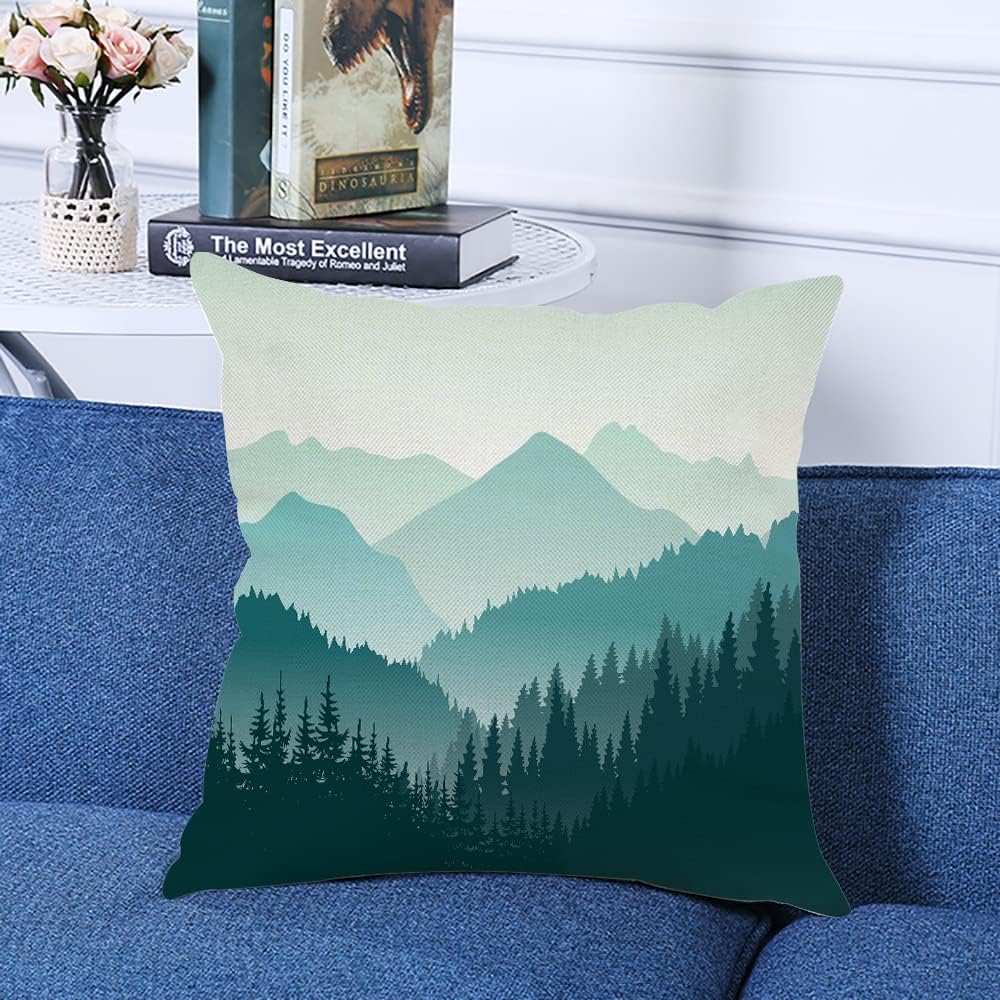 Decorative Square Throw Pillow Covers Beautiful Green Mountain Landscape Couch Sofa Bed Pillow Covers Cushion Cases 18x18 inch